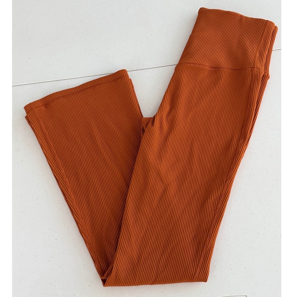 Yoga Flare Pants Womens Small Athleta Elation Rib Crop Flare Burnt Orange Yoga
